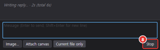 The Stop button shown in place of Send while a reply is coming in