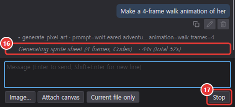 The progress line while a walk animation is generated as one sprite sheet