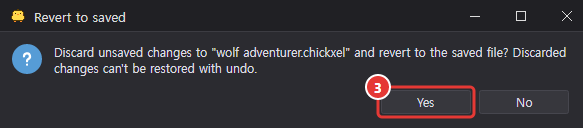 The Revert to saved confirmation, with the Yes button marked 3
