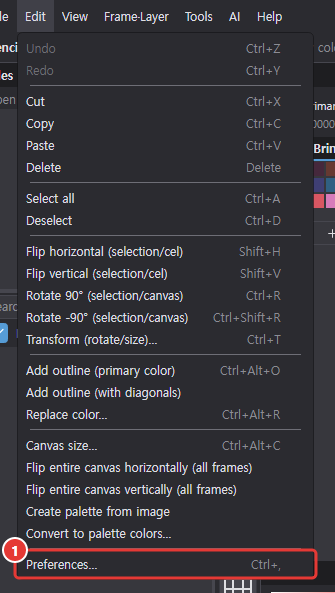 The Edit menu open with the Preferences… item at the bottom marked