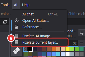 The AI menu showing Pixelate current layer…