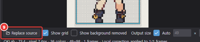 The bar under the source with a source loaded