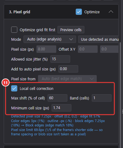 Local cell correction in the 3. Pixel grid step