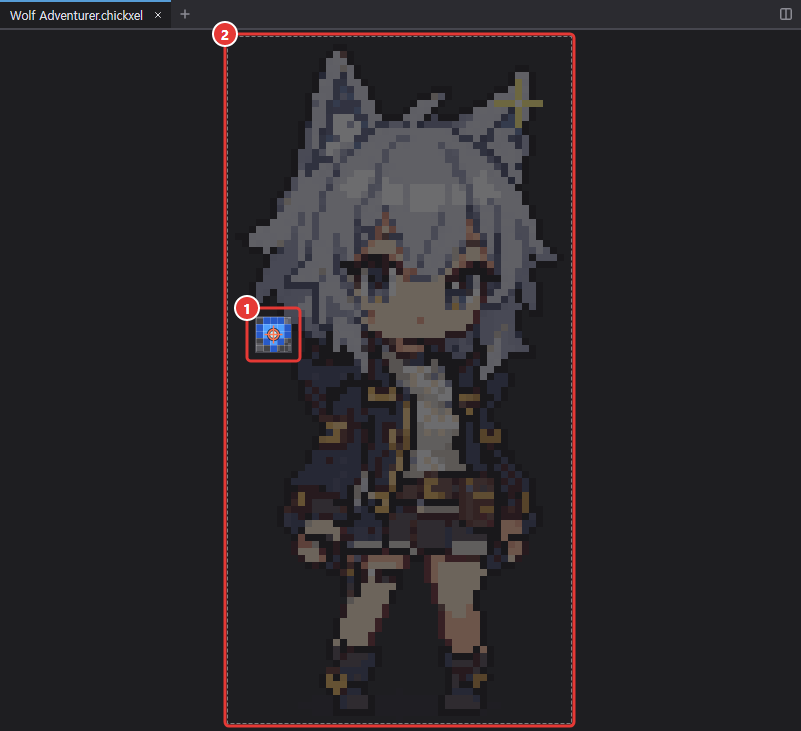 Canvas with the Gem part layer selected: the part at its own size, the rest semi-transparent