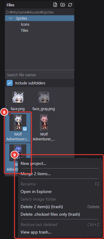 Right-click menu with two files selected