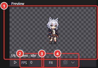 Preview panel: playback, FPS, zoom button, background