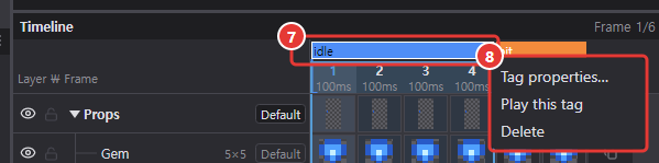 Right-click menu of the idle tag