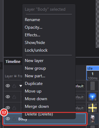 Right-click menu of the Body layer name