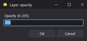 Layer opacity dialog from the layer menu (0-255)