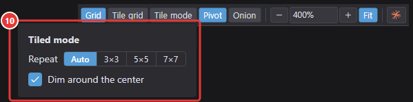 Tiled mode button right-click popup: repeat size and dim around the center