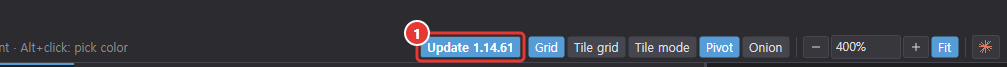 The Update button with the new version number at the right of the top bar, left of the Grid button