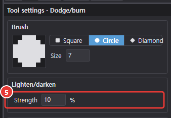 Lighten/darken tool settings