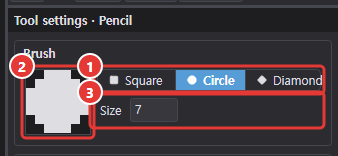Brush settings of the pencil (circle, size 7)
