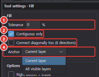 Fill tool options with the source list expanded