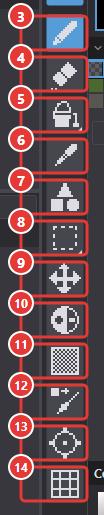 The tool slots of the toolbar